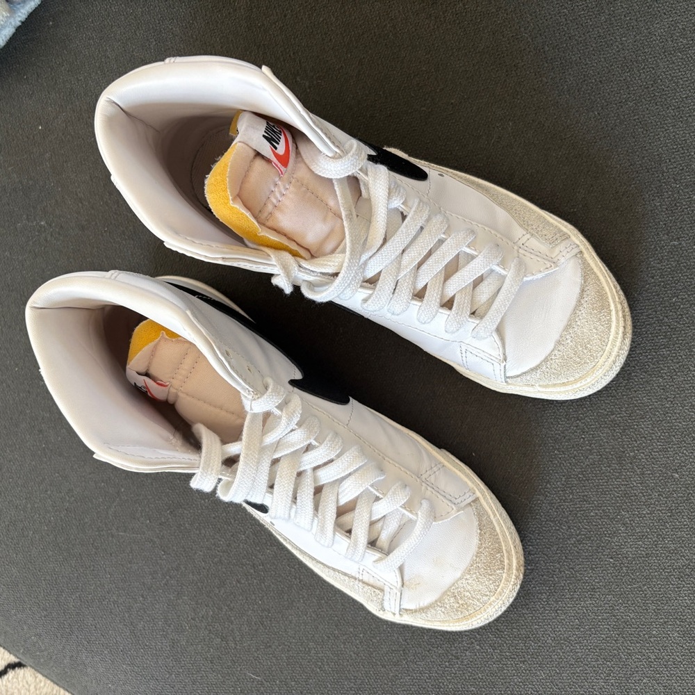 Nike White and Black High-Tops with Yellow Detail